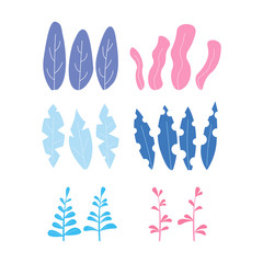 Set of Trendy natural tropical vegetation, exotic leaves or jungle foliage. Modern botanical vector illustration for advertisement.
