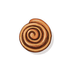 Bun cinnabon in sketch engraving style. Fresh homemade French bun cinnamon. Hand drawn vector illustration