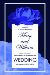 Wedding card with a blue rose in pale blue. Eps10 vector stock illustration