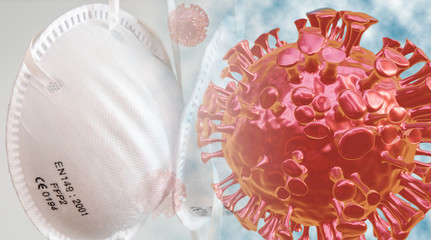 Virus and protective mask side by side