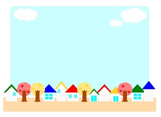 家がたくさん並んだ住宅街と雲のフレーム