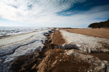 Frozen sea, ice leaves the shore