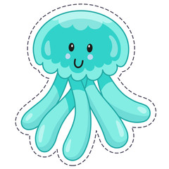 Funny jellyfish sticker. Children's character to use as a design element, sticker.