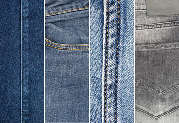 Set of Four  Blue Denim Jeans Texture, Background, Backdrop