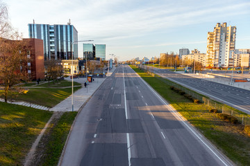 04-19-2020. Vilnius, Lithuania. Empty city street during the outbreak of COVID -19.