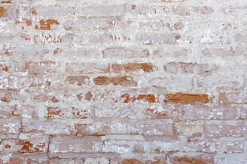 Brick background from old brick with peeled plaster 