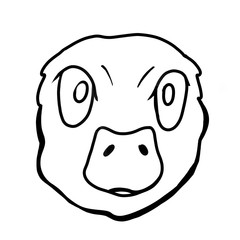 cartoon illustration of a Doodle style black and white duck head with a large beak with large eyes isolated on a white background for prints. sites, decoration, decor, design, fabric. textile's
