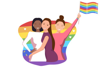 Vector illustration of the LGBT community. Woman in love. Romantic dating and LGBT people. Same-sex relationships. Vector illustration