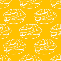 Seamless pattern orange illustration in Doodle style delicious tangerine with peeled skin on an orange background, food, fruit, for prints. sites, decoration, decor, design, fabric. textile's