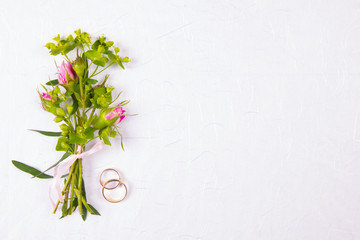 wedding background with place for text and a bouquet of flowers