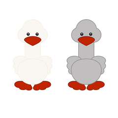 Cute Goose cartoon. White and grey bird. Goose icon. Concept for preschool activity for children, card for kids.  Vector illustration