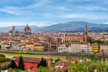 Florence cityscape with Florence Cathedral (Duomo) and Basilica of Holy Cross (Santa Croce), Italy