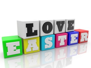 LOVE EASTER concept on colored toy blocks