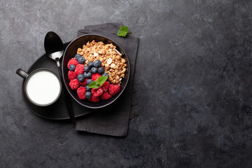 Healthy breakfast with granola, yogurt and berries
