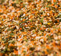 spices and herbs closeup on market shelf