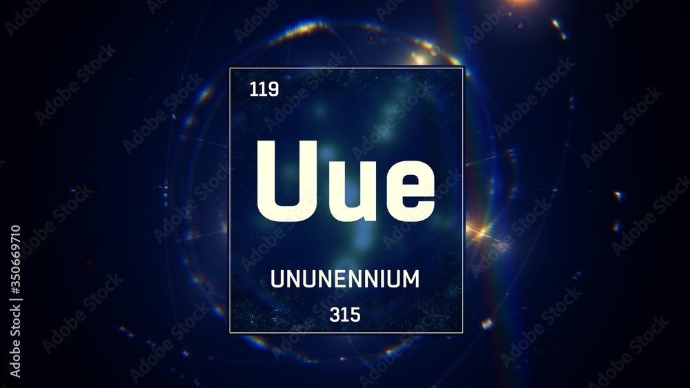Canvas Prints 3d illustration of unnunenium as element 119 the periodic table. blue illuminated atom design backgr - Canvas Prints