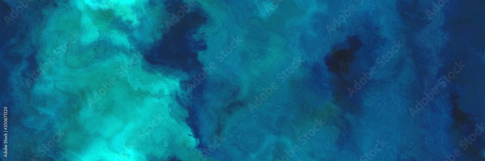 Poster repeating abstract watercolor background with watercolor paint with teal green, dark turquoise and d
