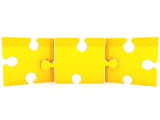 Three pieces of gold puzzle connected to each other