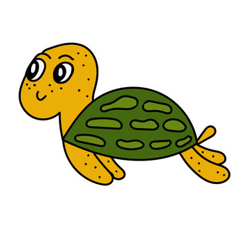 color vector element, drawing of a marine inhabitant, cute little turtle
