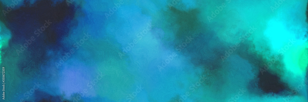 Poster repeating abstract watercolor background with watercolor paint with dark cyan, light sea green and b