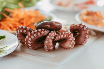 Cooked octopus on the table
