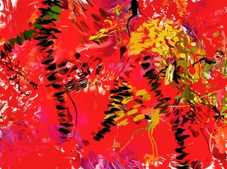 Abstract background. Psychedelic texture of brush strokes of colored paint of blurred lines and spots of different shapes and sizes