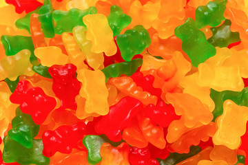 Jelly sweats bears background. Top view.