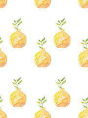 Seamless pattern of watercolor flowers in a pot.