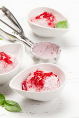 Raspberry ice cream scoops