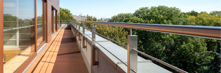 Terrace with wooden floor, panorama