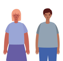 Woman and man avatar cartoon vector design
