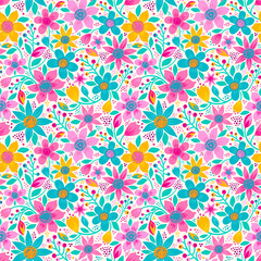 Fototapeta na wymiar Floral background. Seamless vector pattern with lovely flowers.