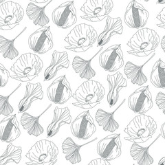 Seamless pattern with dahlia flowers. Hand-drawn contour lines and strokes