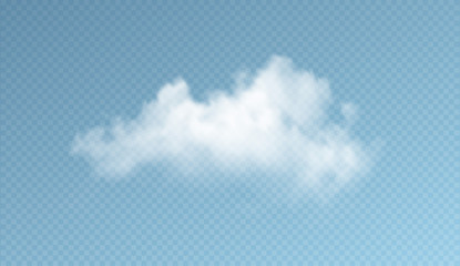 Transparent clouds isolated on blue background. Real transparency effect. Vector illustration