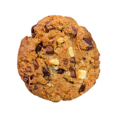 Triple chocolate chip cookie isolated on white background.