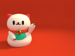 MANEKI NEKO LUCKY CAT JAPANESE JAPAN ANIME KAWAII CUTE ANIMAL 3D ILLUSTRATION