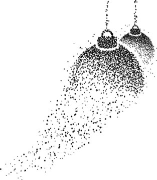 Christmas balls formed by a magical trail of flying points