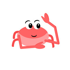 Crab vector illustration isolated on white background. Crab as a character. Cartoon drawing style. For the design of children's books, posters.