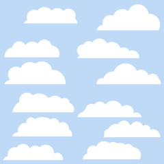 White bubbles cloud. Isolated Cartoon flat illustration. Blue sky and good summer weather