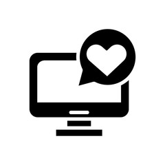 desktop with heart in speech silhouette style icon