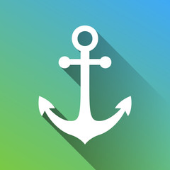 Anchor icon. White Icon with gray dropped limitless shadow on green to blue background. Illustration.