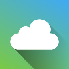 Cloud sign illustration. White Icon with gray dropped limitless shadow on green to blue background. Illustration.