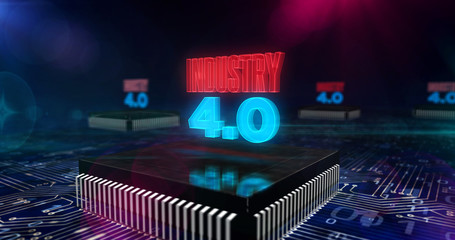 Processor factory with laser burning of Industry 4.0 symbols illustration
