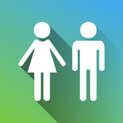 Male and female sign. White Icon with gray dropped limitless shadow on green to blue background. Illustration.