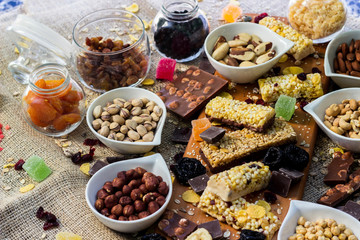 Granola bars with healthy nuts and dried fruits