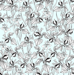 Trendy colorful tropical and palm leaves with flying butterflies and tsetami seamless design patterns for fashion, fabrics and all prints on a light white background on a colored background.