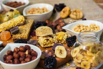 Granola bars with healthy nuts and dried fruits