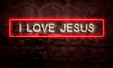 Fototapeta premium I Love Jesus Neon Sign Creative Christian Concept