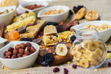 Granola bars with healthy nuts and dried fruits
