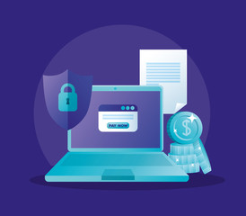 concept of bank online with laptop and icons vector illustration design